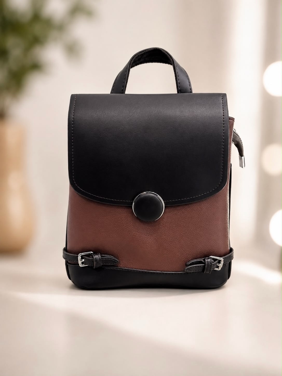 Button Detail Buckle Backpack
