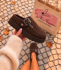 Chocolate Faux Suede Buckle Mules (other colours available)