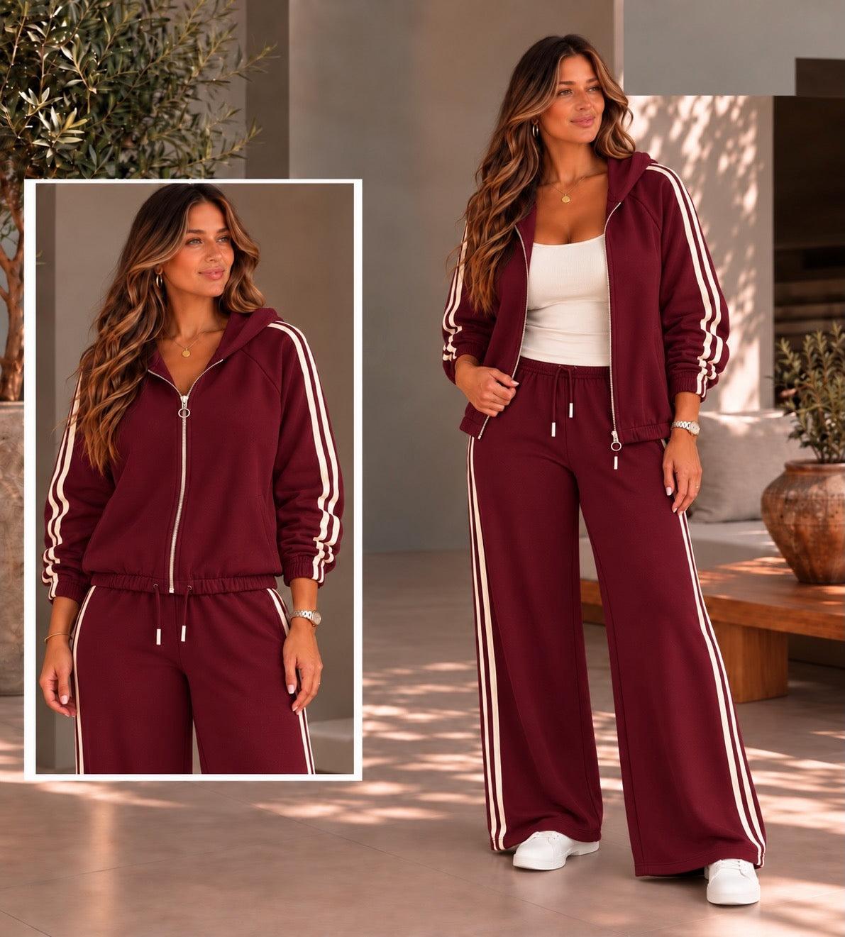 Curvy Wine Luxe Side Stripe Tracksuit (available in other colours)