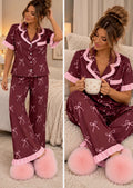 Brown & Pink Bows Frill Pyjama Set