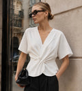 White Luxe Pearl-Detail Wrap Top