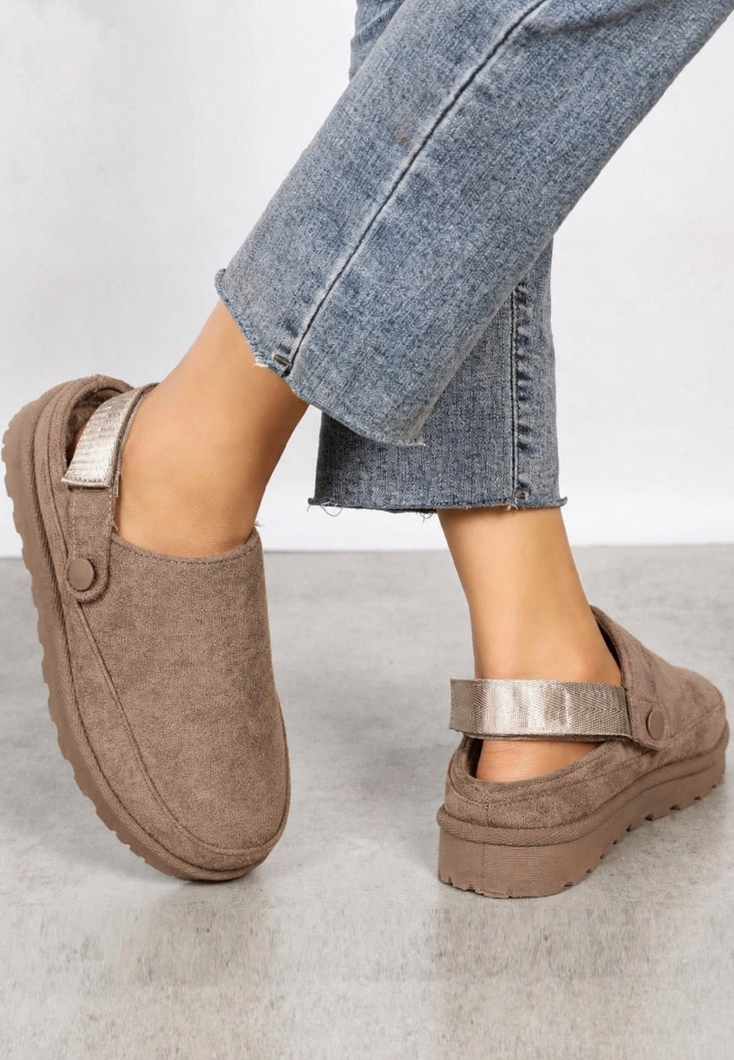 Taupe Faux Fur Mules