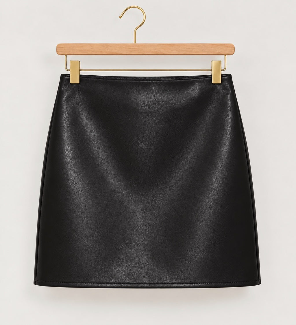 Black Faux Leather A-Line Mini Skirt