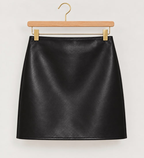 Black Faux Leather A-Line Mini Skirt