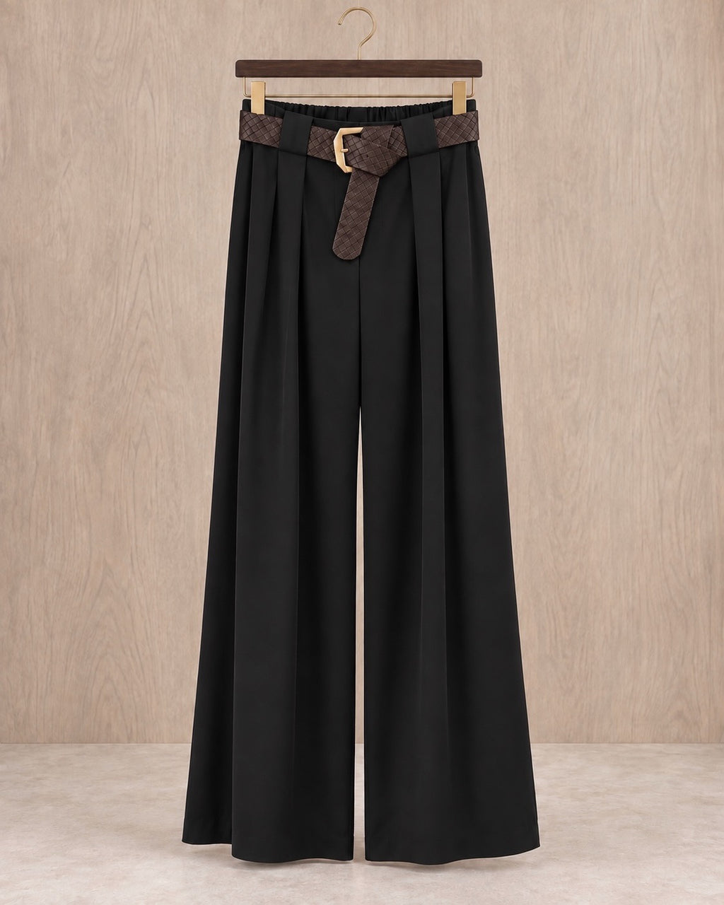 Black Zara Inspired Luxe Belted Wide Leg Pants