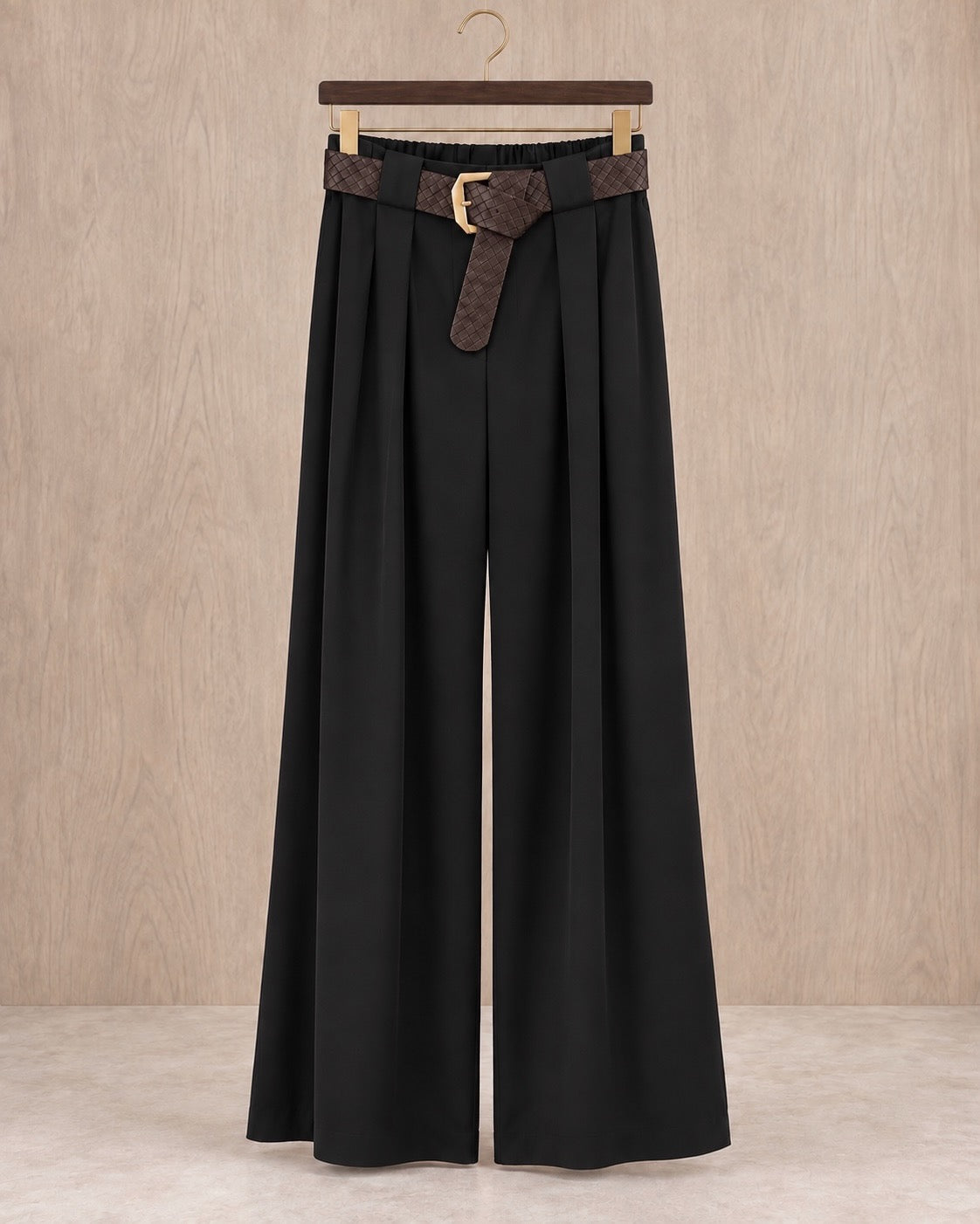 Black Zara Inspired Luxe Belted Wide Leg Pants