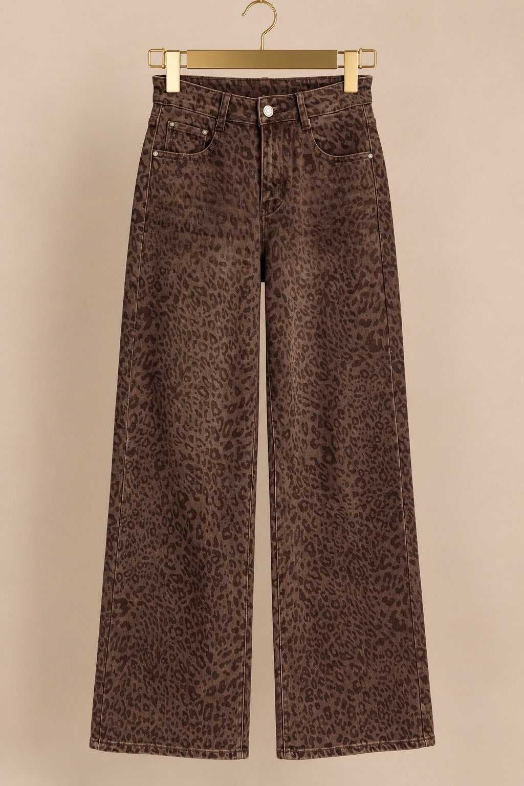 Eilous Two-Tone Brown Leopard Wide Leg Jeans