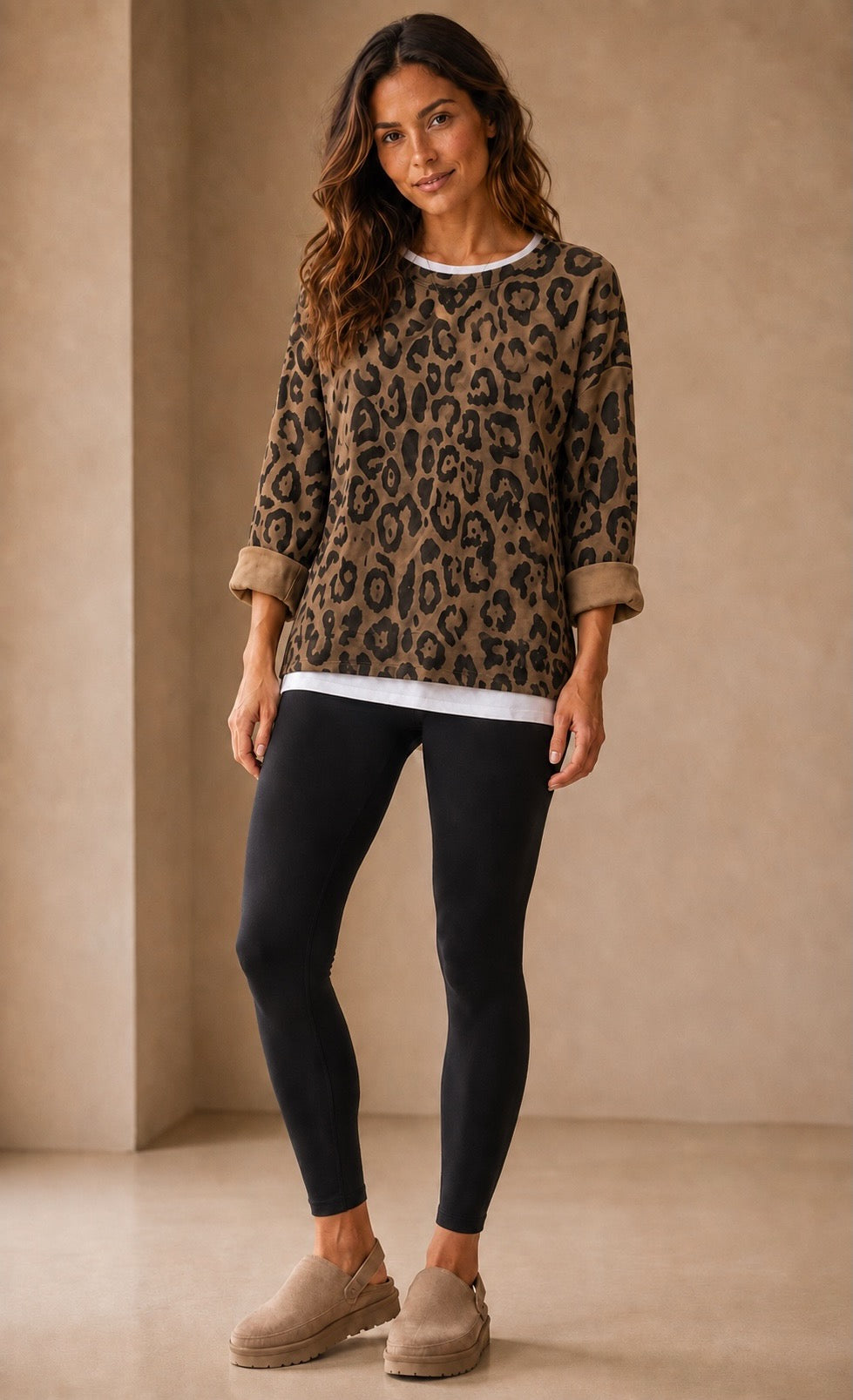 Chocolate Leopard Scuba Double Layer Sweater