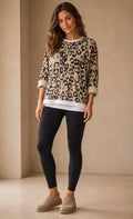 Beige Leopard Scuba Double Layer Sweater