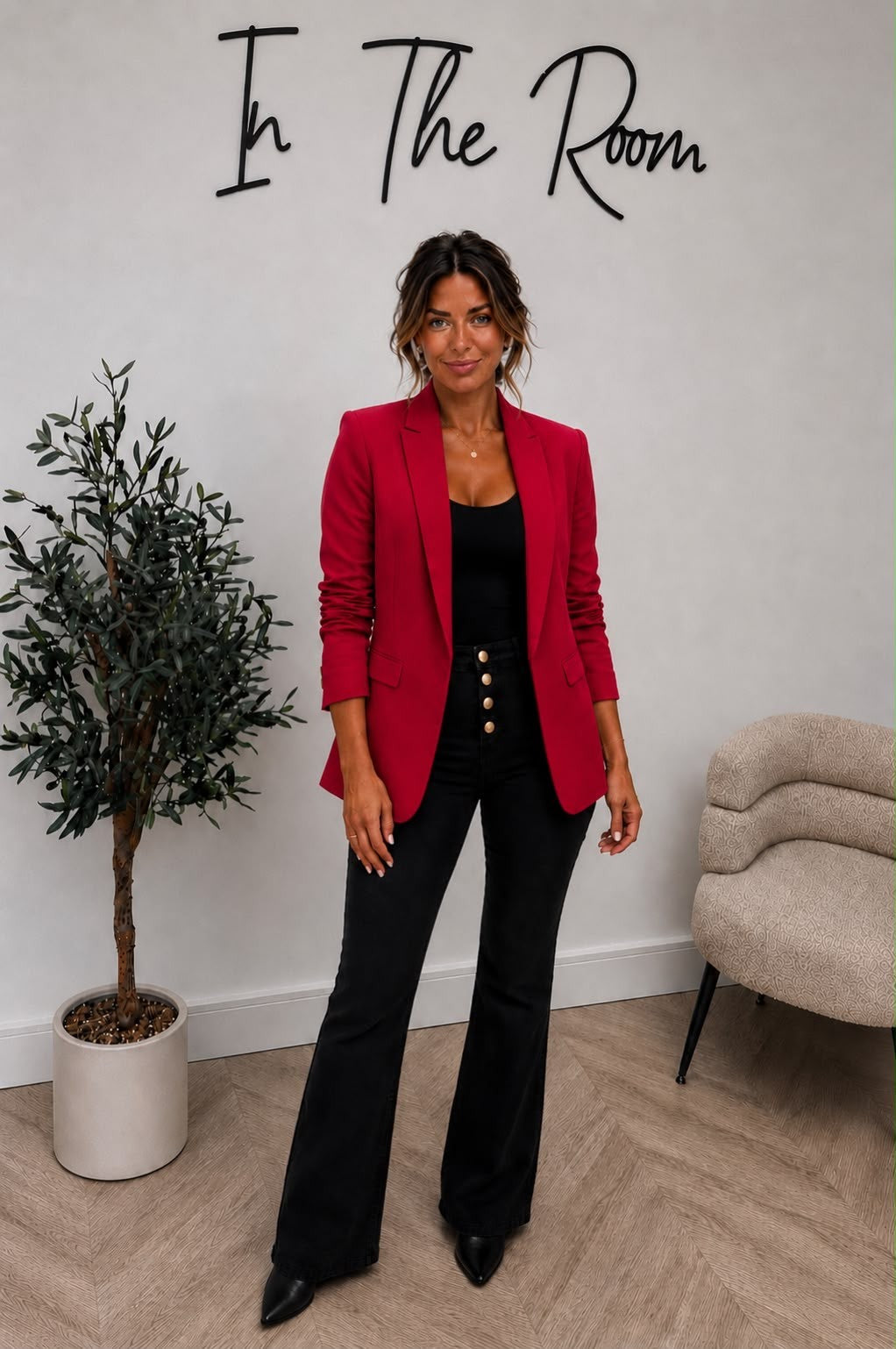 Burgundy Ruched Arm Blazer