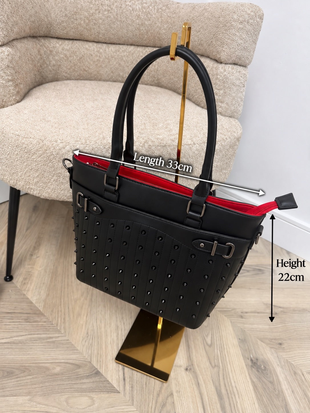 Black & Red Studded Hand Bag