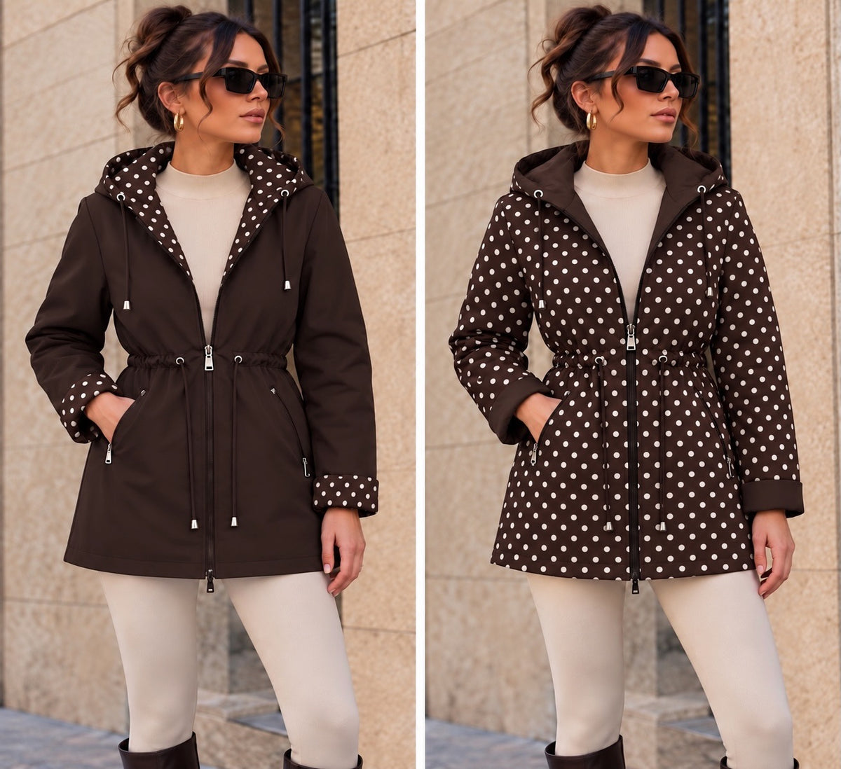 Reversible Chocolate Polka Dot Showerproof Jacket (other colours available)