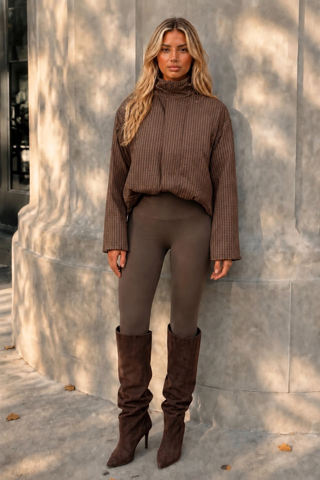 Luxe Milk Chocolate Check Drawstring Jacket