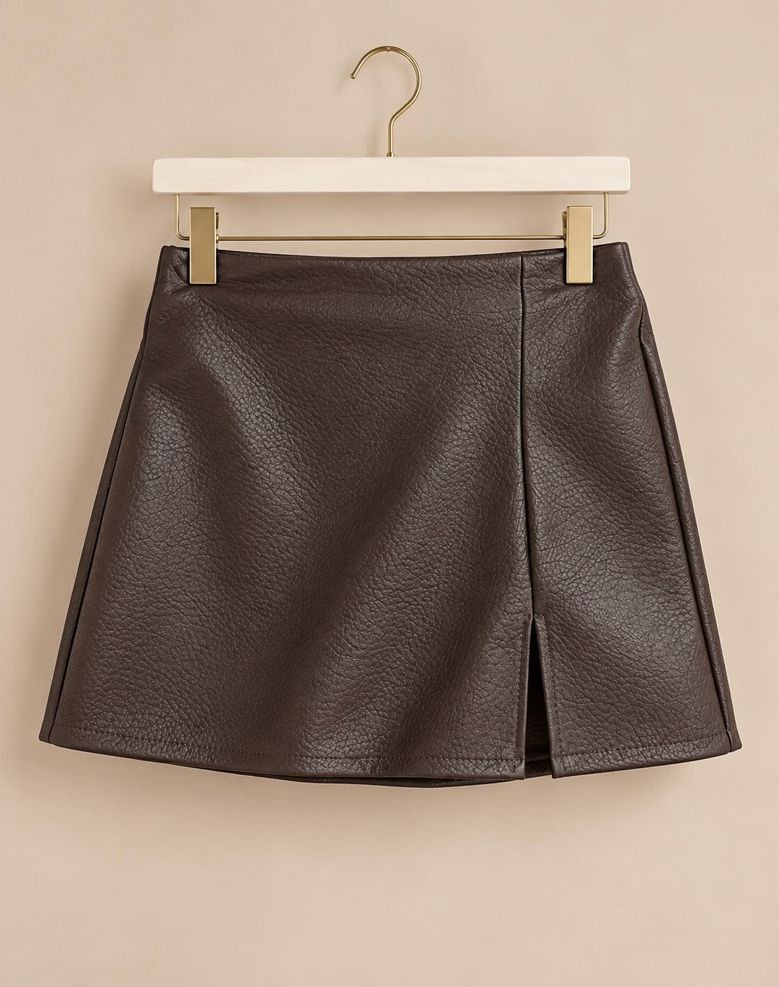 Chocolate Faux Leather Wrap Skort