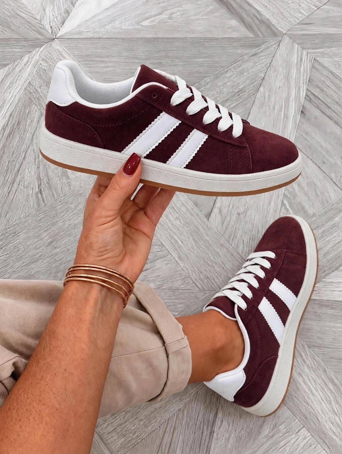 Burgundy Retro Suede Stripe Trainers  *SPECIAL OFFER - 2 PAIRS FOR £25*