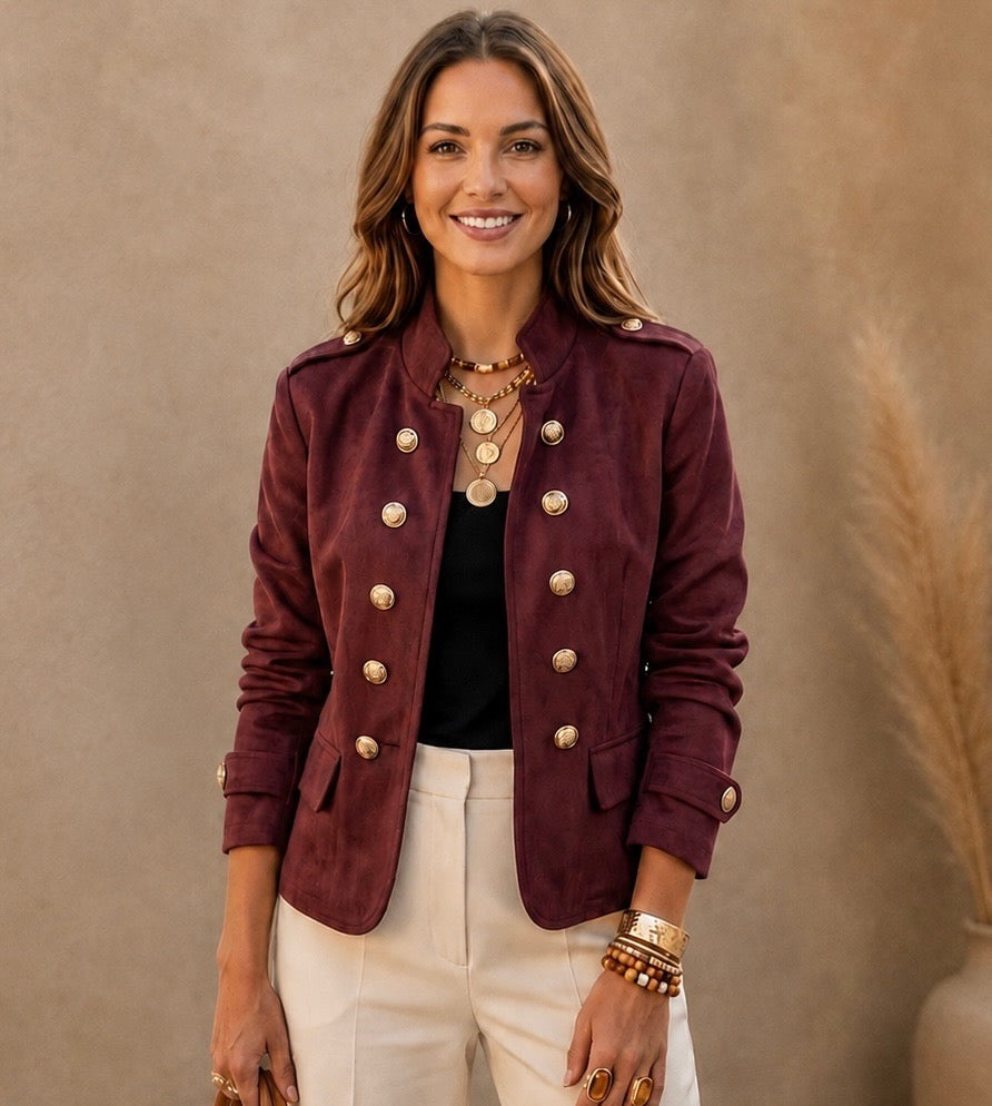 The Military Wine Suede Cropped Jacket