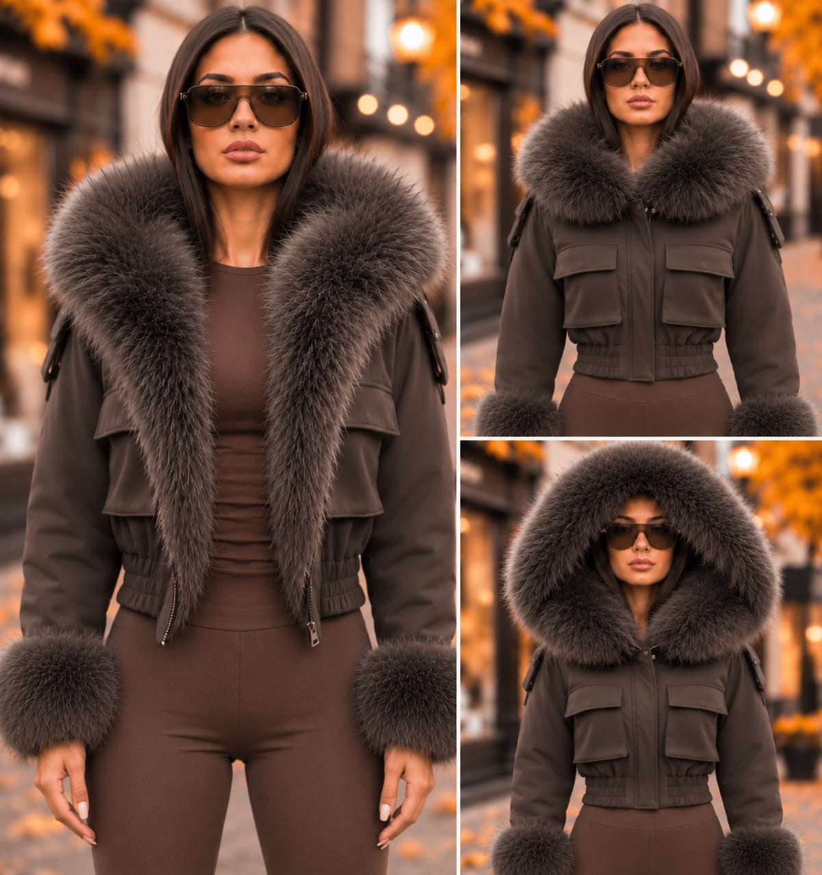 Chocolate Luxe Faux Fur Trim Cropped Aviator Jacket 🤎