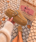 Tan Faux Suede Buckle Mules (other colours available)