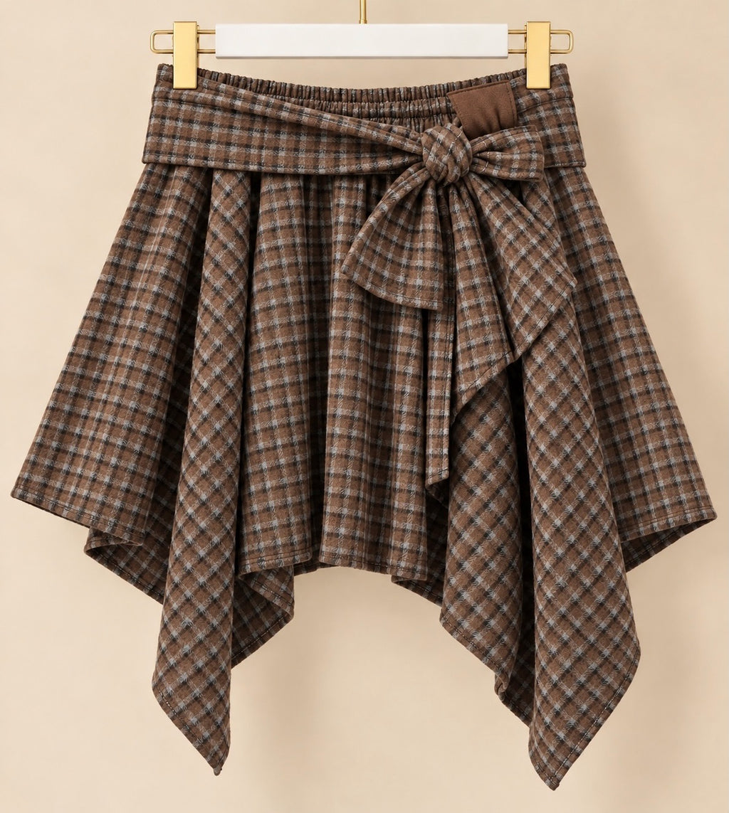 Brown Check Tie-Waist Skirt