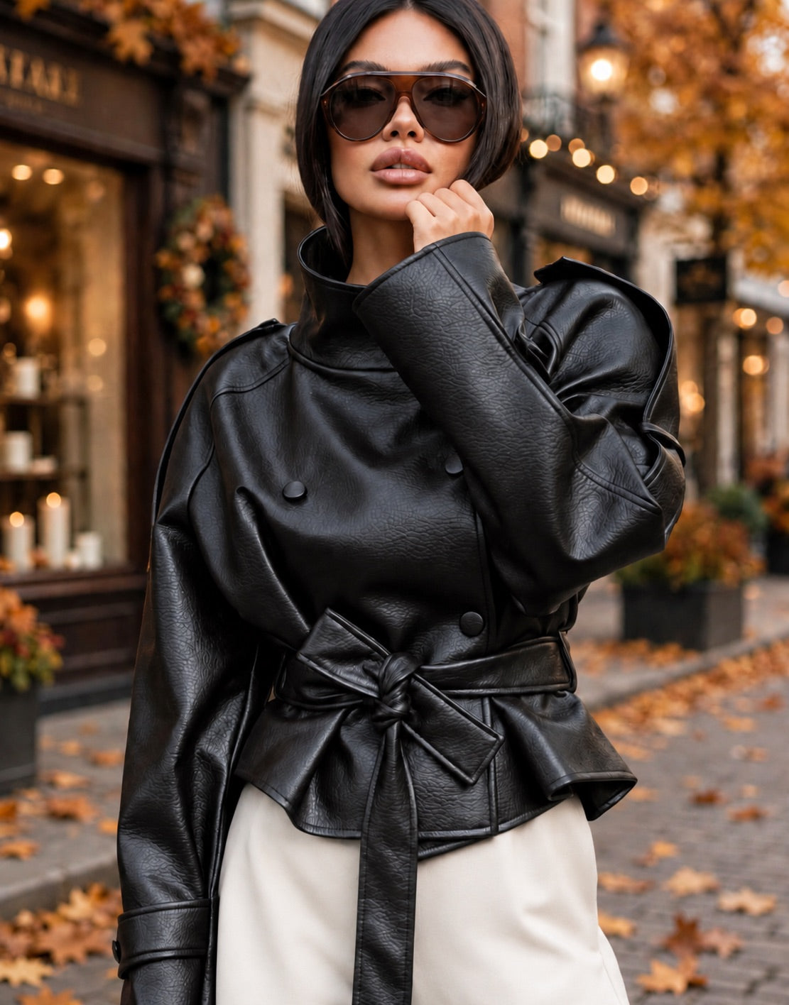 Luxe High Neck Belted Black PU Jacket