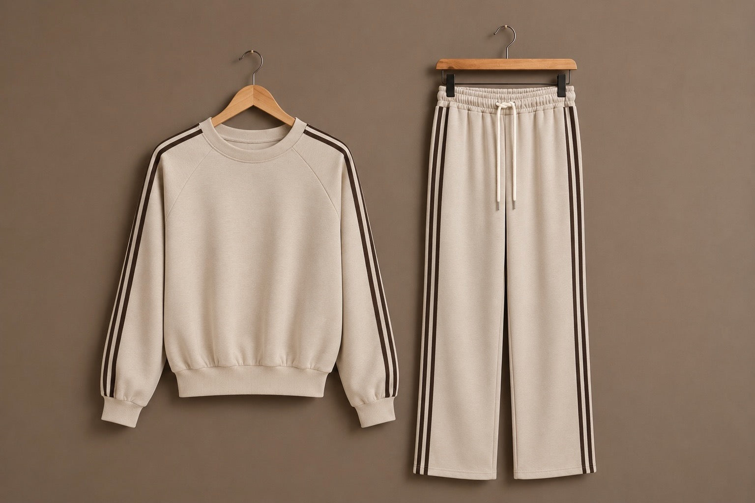 The Cream with Choco Double-Stripe Wide-Leg Co ord Set