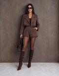 Luxe Chocolate Lace Trim Tailored Co-Ord Blazer/ Shorts Set