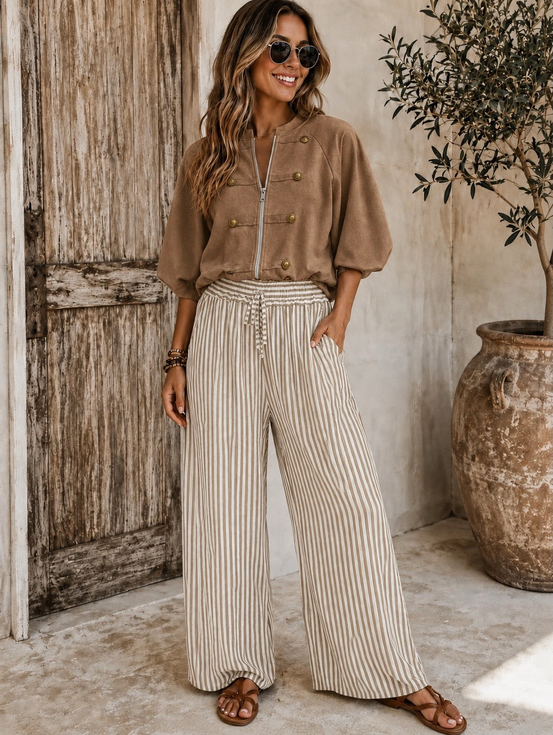 Cream Suede Military Cropped Bomber Jacket