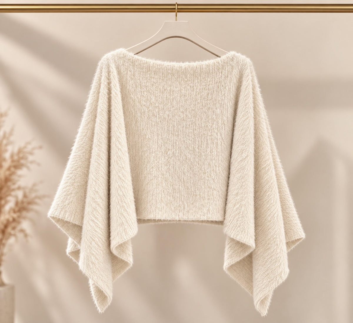 Cream Plush Faux Fur Poncho Top