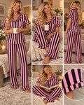 Black & Pink Stripe Frill Detail Pyjama Set