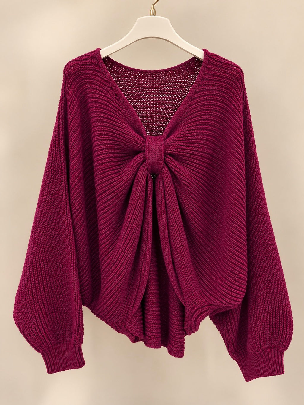 Burgundy Twist Front Chunky Knit Top