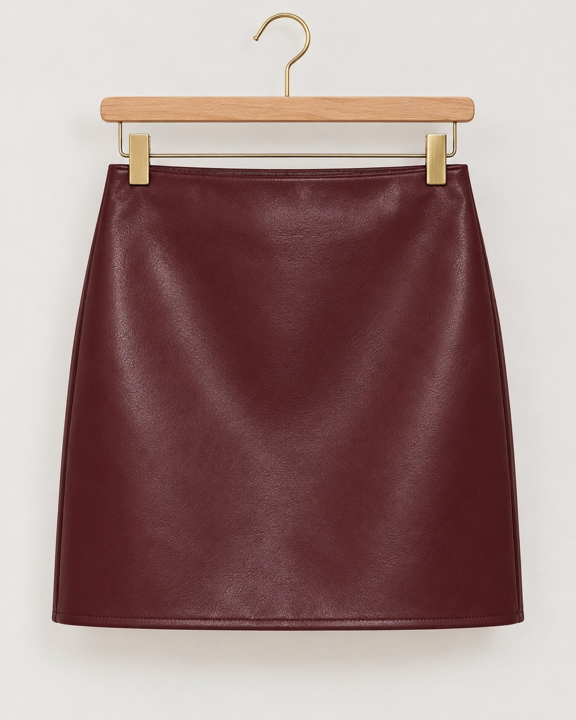 Burgundy Faux Leather A-Line Mini Skirt