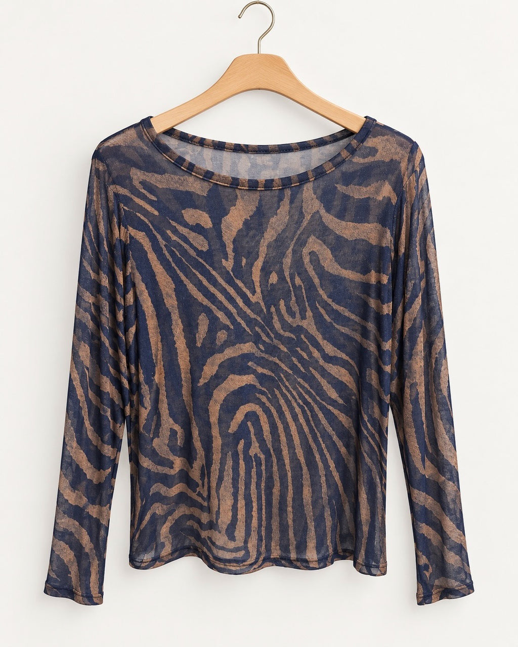 Navy & Brown Zebra Cashmere Blend Top