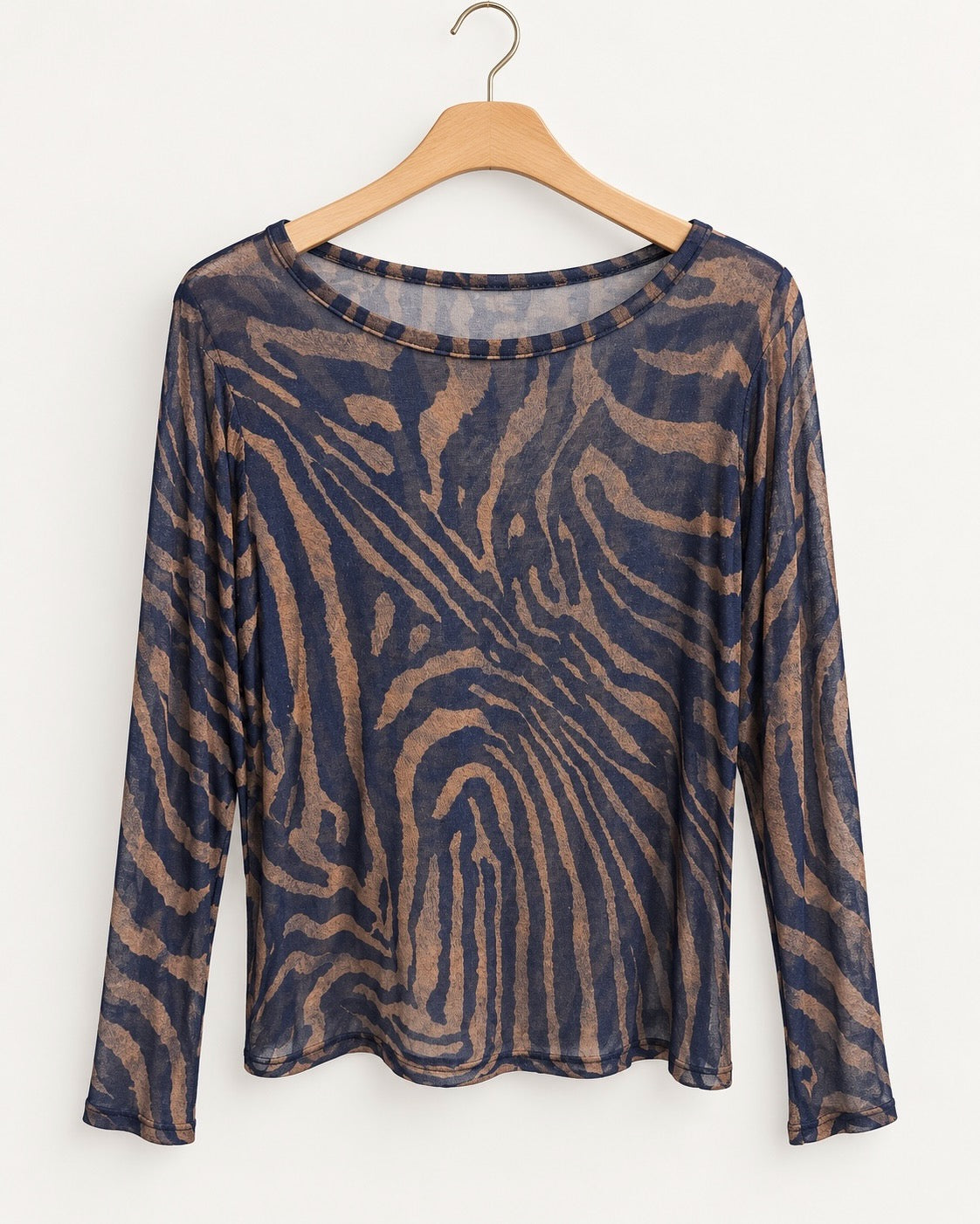 Navy & Brown Zebra Cashmere Blend Top