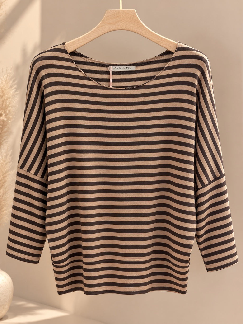 Mocha Stripe Soft Feel Lightweight Top