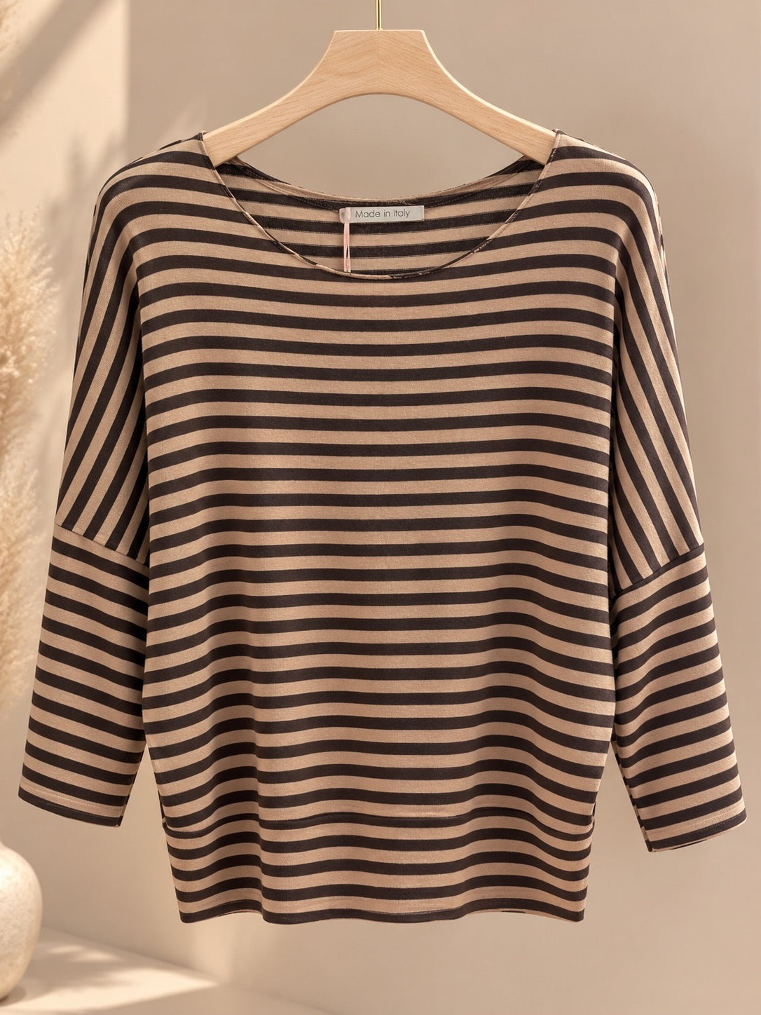 Mocha Stripe Soft Feel Lightweight Top