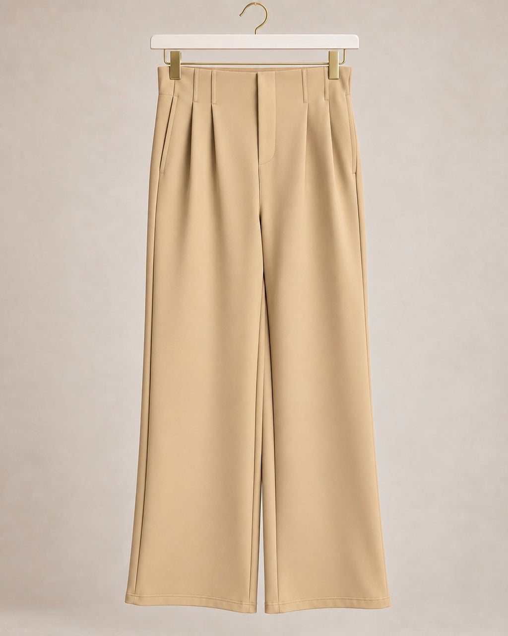 Beige Pleated Scuba Elasticated Waistband Trousers