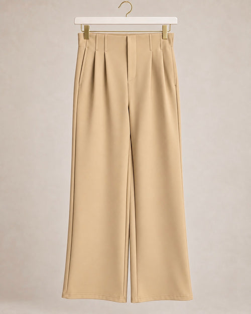 Beige Pleated Scuba Elasticated Waistband Trousers