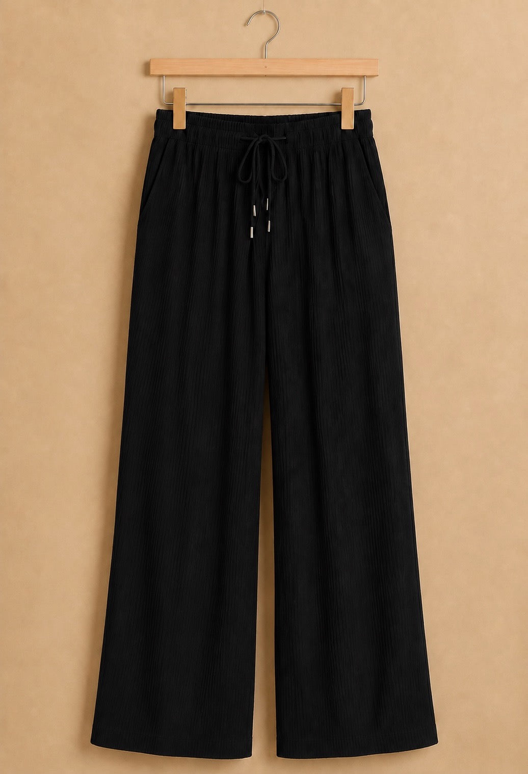 Pleated Flowy Trousers with Drawstring Waistband