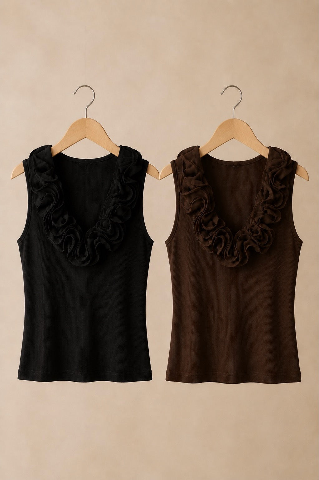 Ruffle Ribbed Sleeveless Top