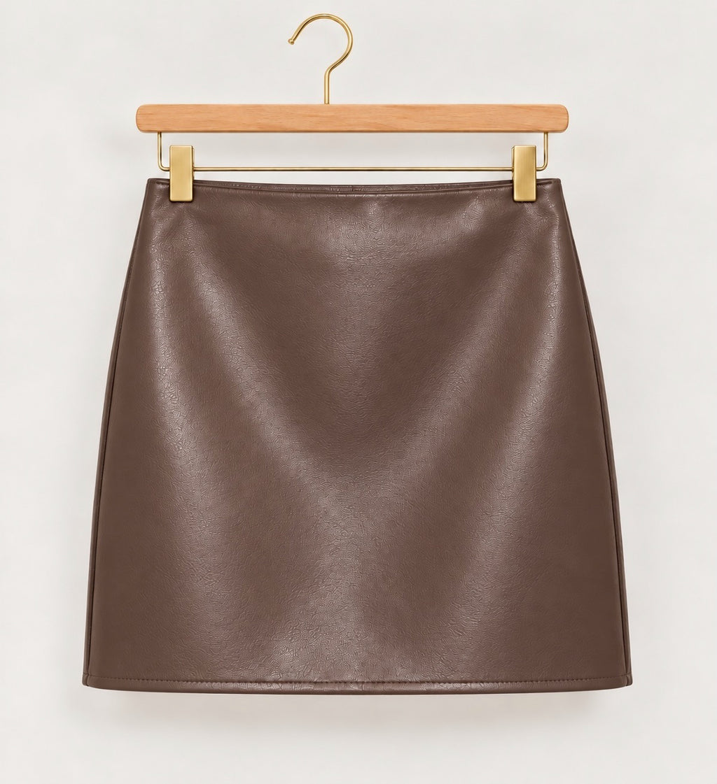 Chocolate Faux Leather A-Line Mini Skirt