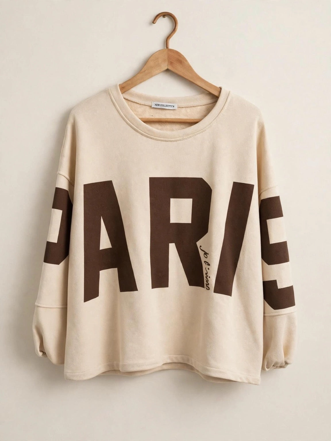 Paris Cream & Brown Oversized Statement Sweatshirt🤎