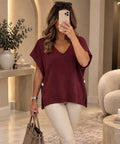 Wine V-Neck Gold Button Detail Knit Top (available in other colours)