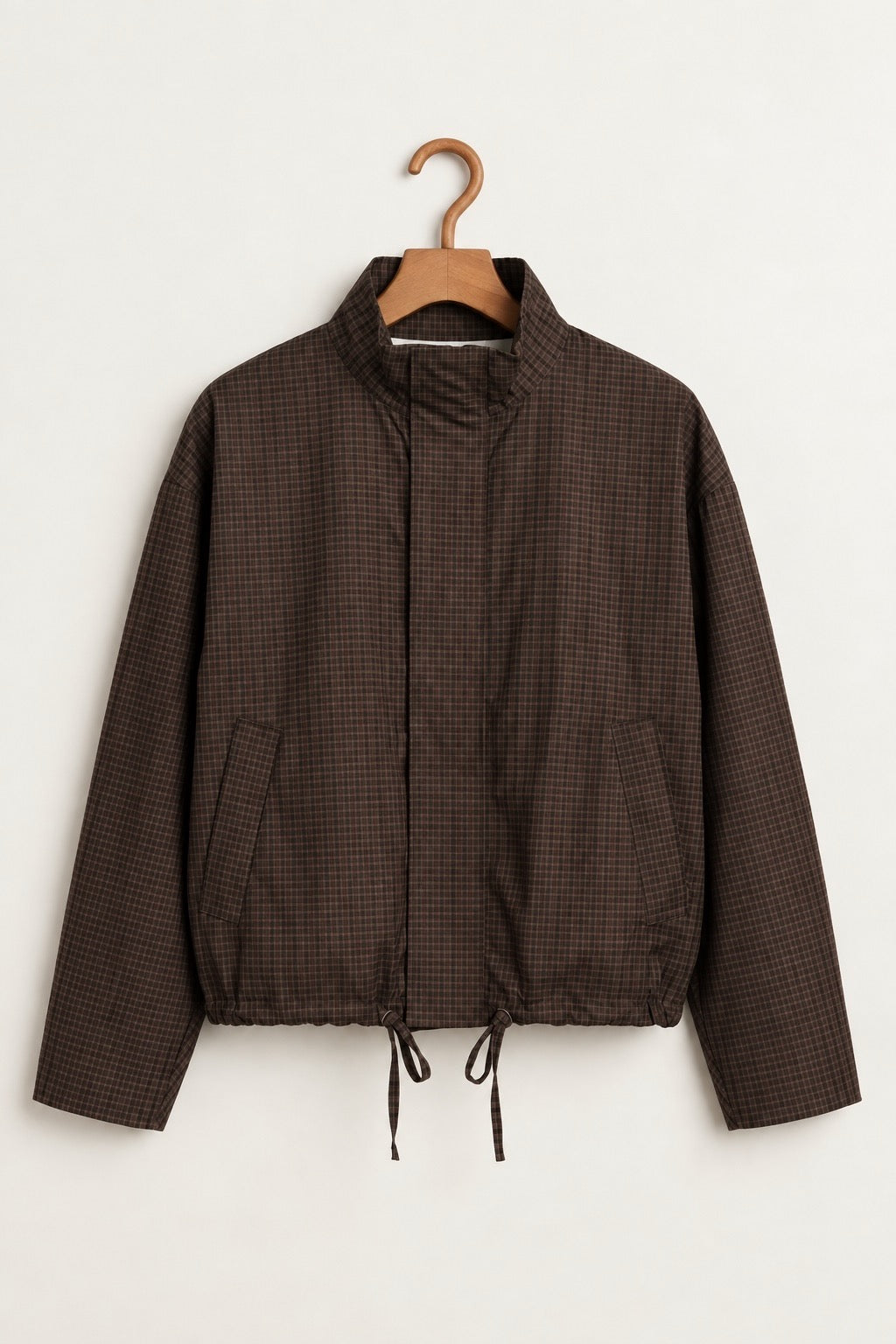 Luxe Dark Chocolate Check Drawstring Jacket