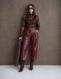 Burgundy Belted Faux Leather Cropped Wide Leg Pants (available in other colours)