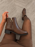 Dark Tan Croc Back Ankle Chelsea Boots