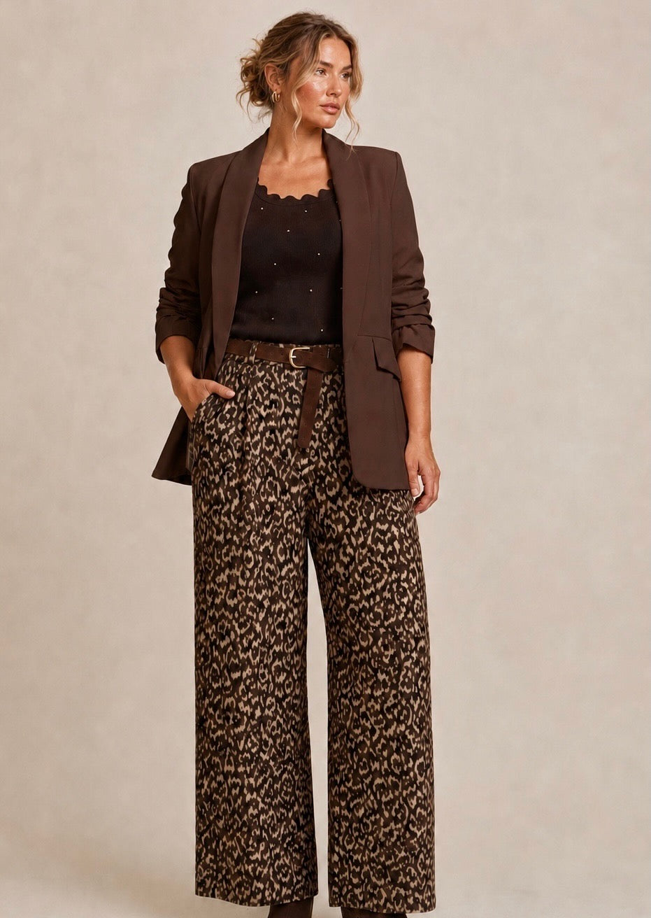 Curvy Chocolate Ruched Arm Blazer