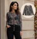 Black Leopard Print Sheer Mesh Top