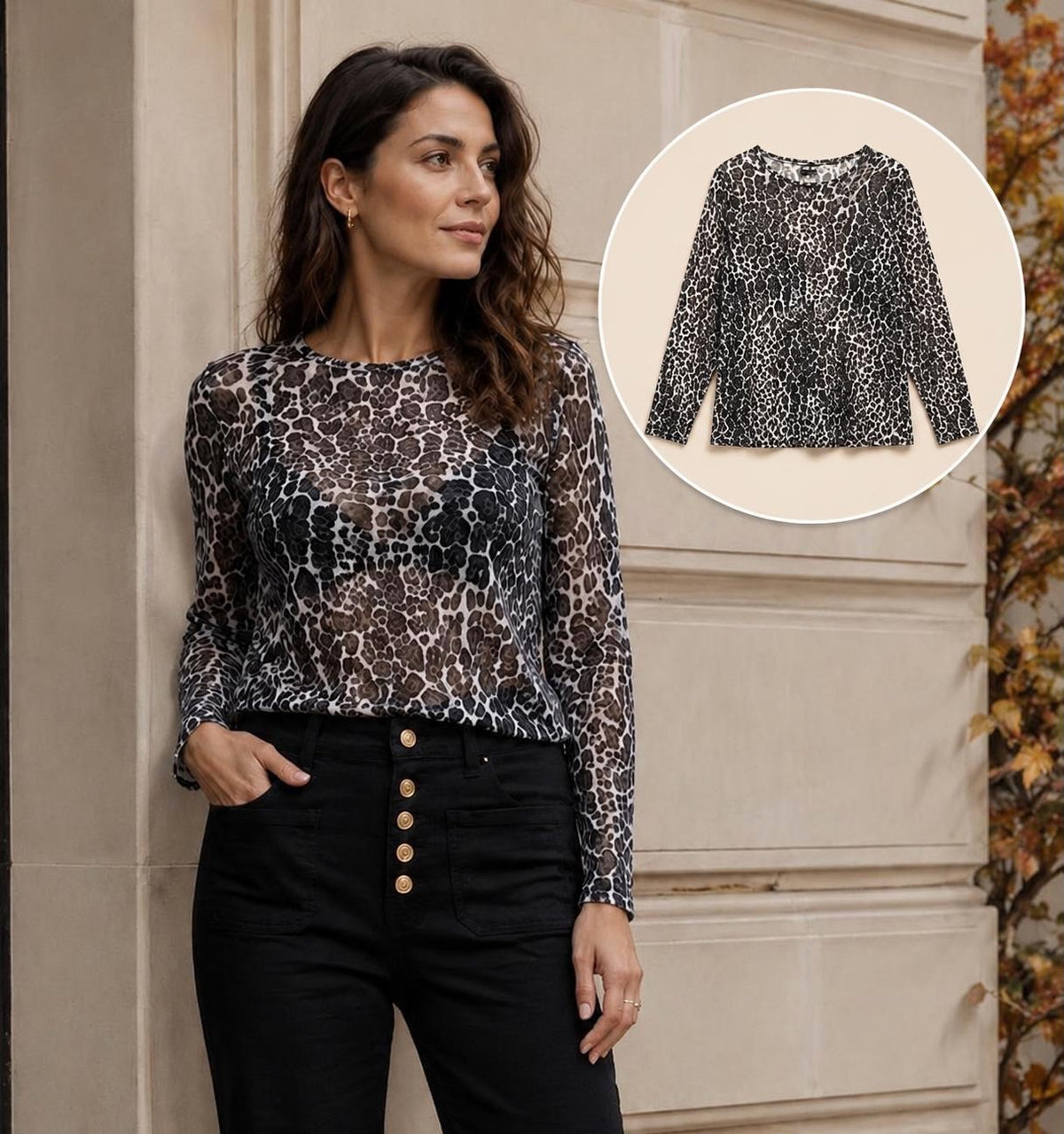 Black Leopard Print Sheer Mesh Top