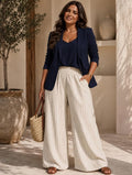 Curvy Navy Ruched Arm Blazer