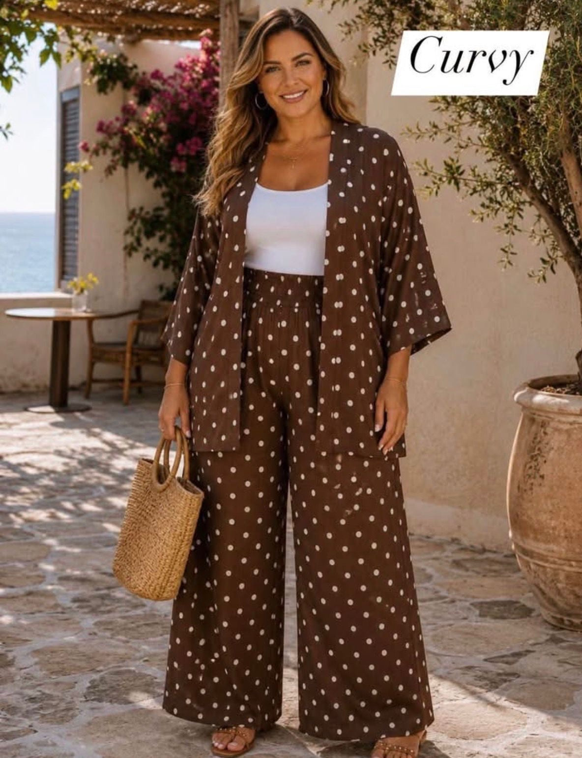 Chocolate Polka Dot Wide-Leg Co-ord Set